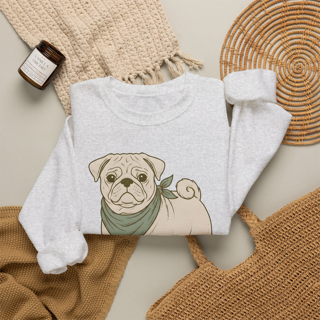 Pug Dog Sweatshirt Dog Pets Gift Women Hand Drawn Sweatshirt Puggle Sweatshirt Dog Fan Mop Dog Graphic Pet Design Illustration Minimalist Bandana Sweatshirt