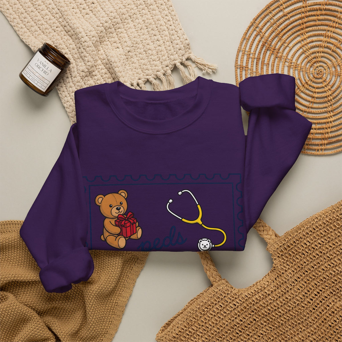 Teddy Bear Sweatshirt Nurse Christmas Gift Women Cartoon Sweatshirt Teddy Sweatshirt Healthcare Enthusiast Comic Sweatshirt Winter Graphic Retro Stethoscope