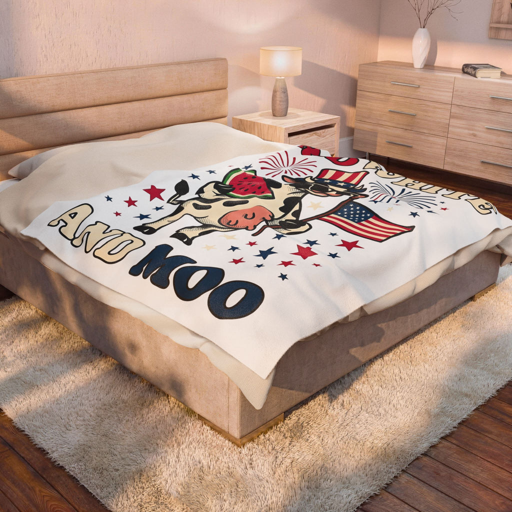 Patriotic Cow Blanket 4th Of July Farming Gift Women Animated Blanket Cowgirl Blanket Independence Fan Cartoon Blanket Agricultural Graphic Classic