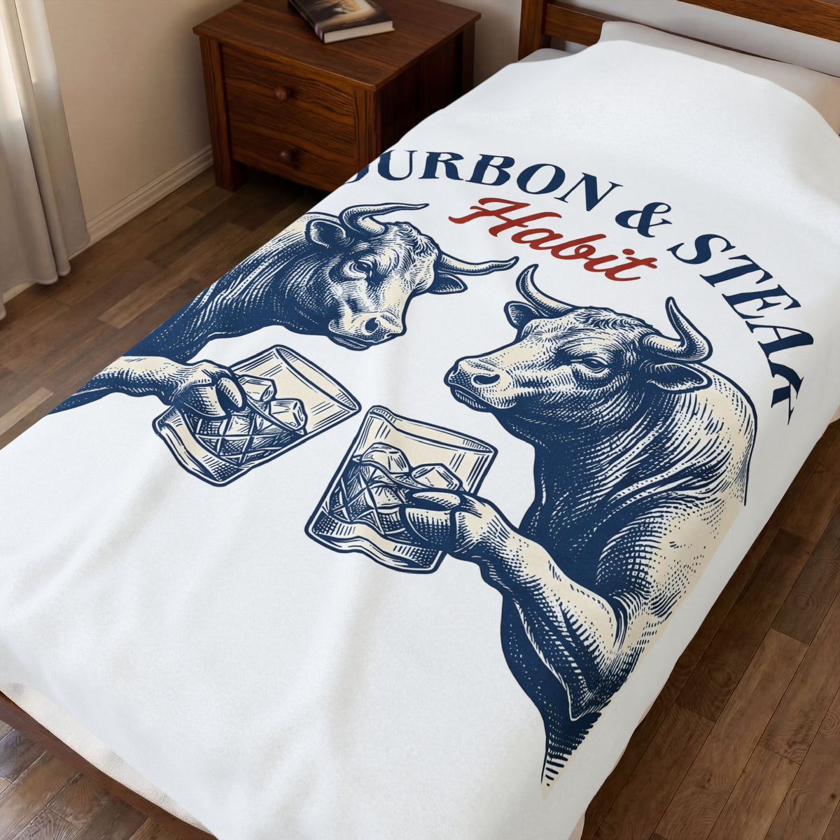 Bull Drinking Blanket Steak Bourbon Gift Women Vintage Blanket Ox Blanket Meat Fan Cowboy Graphic Blanket Retro Whiskey Glass Blanket