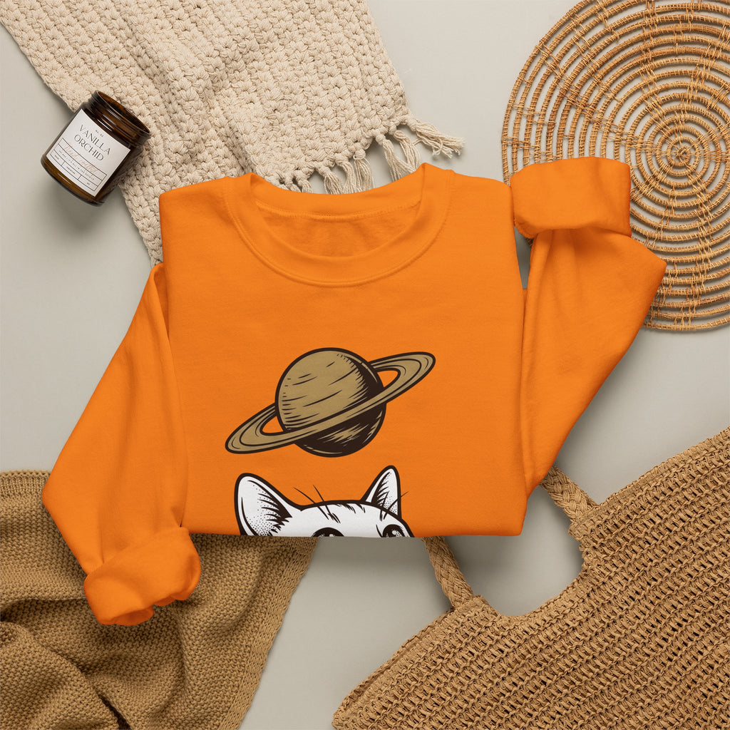 Cat Graphic Sweatshirt Cat Space Gift Women Line Art Sweatshirt Kitten Sweatshirt Feline Fan Simple Sweatshirt Galaxy Graphic Minimalist Planet Sweatshirt