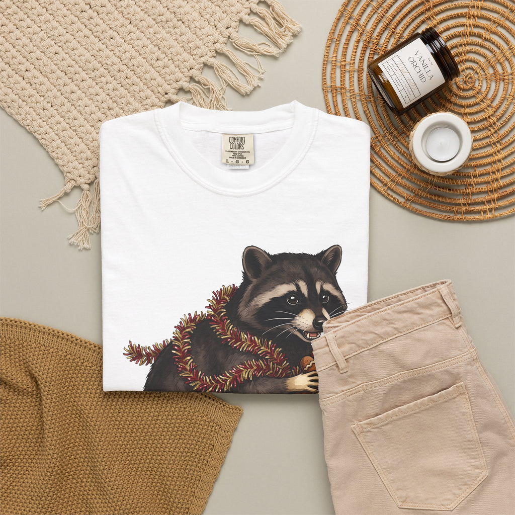 Raccoon Graphic T-Shirt Christmas Animal Gift Women Cute T-Shirt Trash Panda T-Shirt Xmas Fan Wildlife Graphic Illustration Hand Drawn Gingerbread