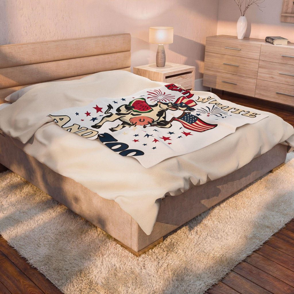Patriotic Cow Blanket 4th Of July Farming Gift Women Animated Blanket Cowgirl Blanket Independence Fan Cartoon Blanket Agricultural Graphic Classic