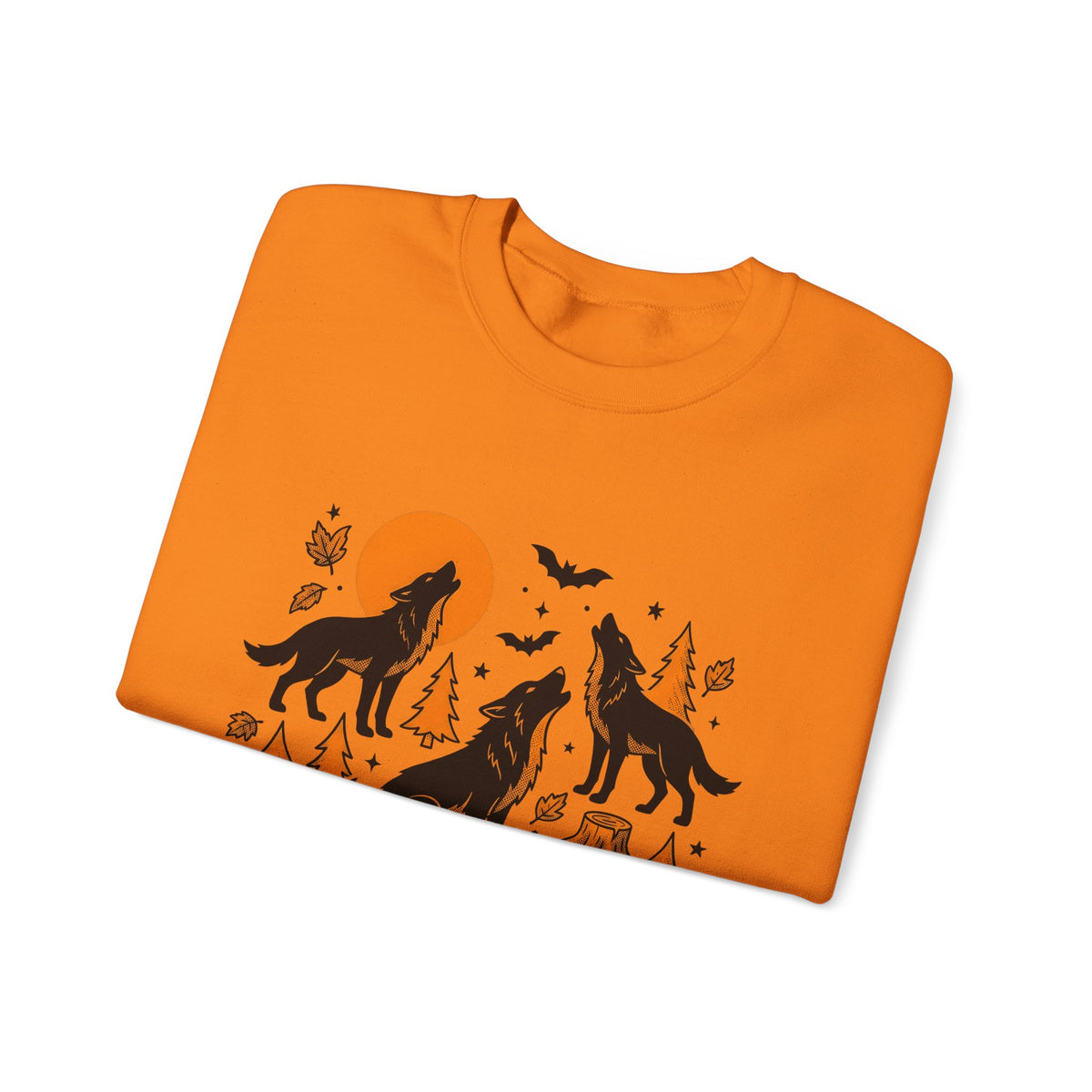 Wolf Crew Sweatshirt Halloween Fauna Gift Women Minimalist Sweatshirt Wolf Pack Sweatshirt Horror Fan Werewolf Sweatshirt Wildlife Graphic Sketch Bats Flying