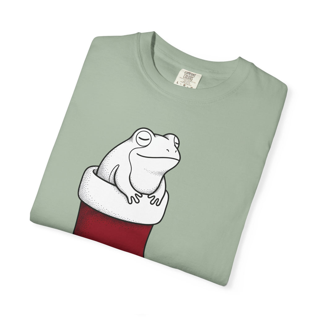 Frog Holiday Sock T-Shirt Christmas Pet Gift Women Modern T-Shirt Toad T-Shirt Xmas Fan Holiday T-Shirt Animal Graphic Doodle Xmas Stocking T-Shirt