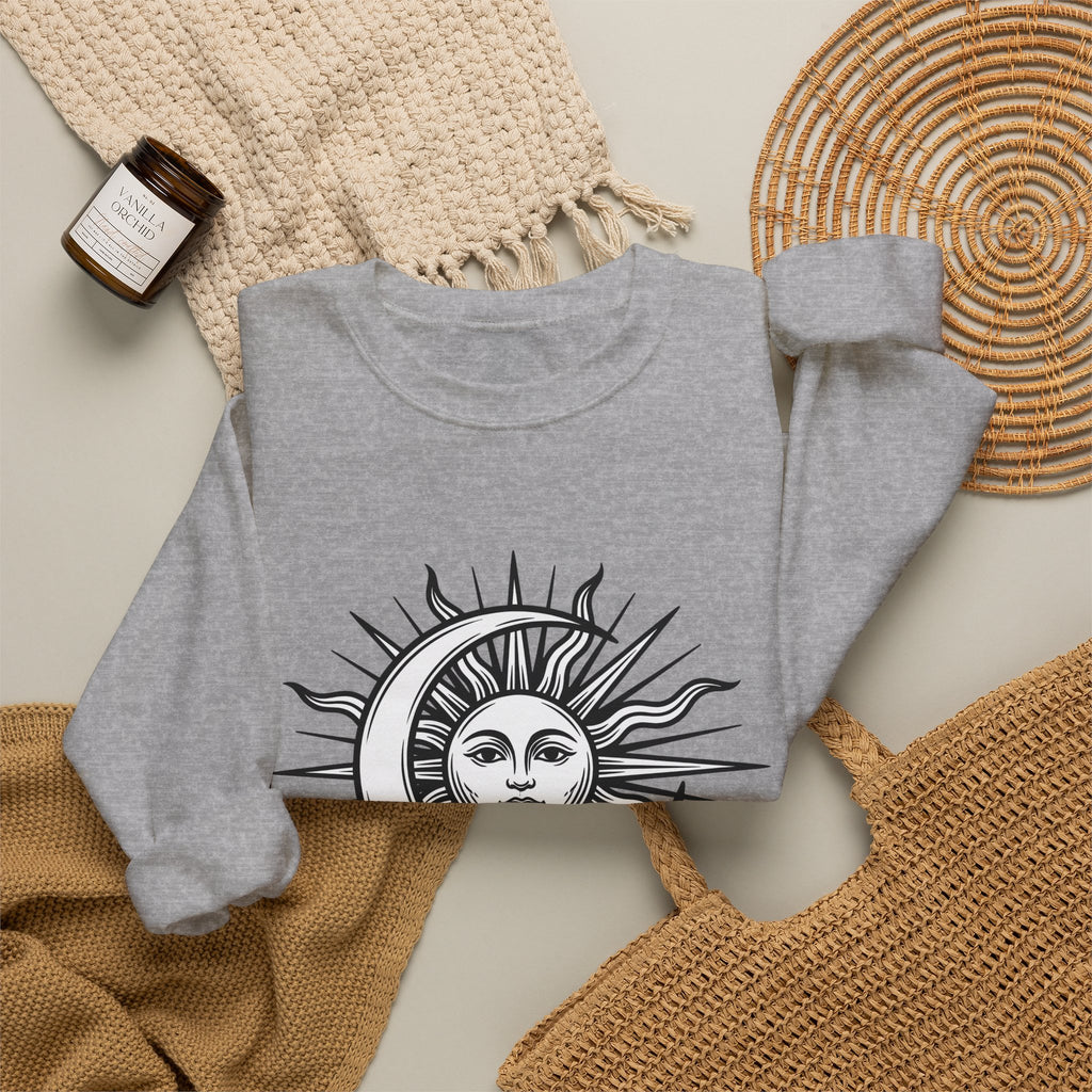 Sun Moon Boho Chic Astrology Gift Sketch Celestial Body Bohemian Enthusiast Drawing Astrology Sweatshirt