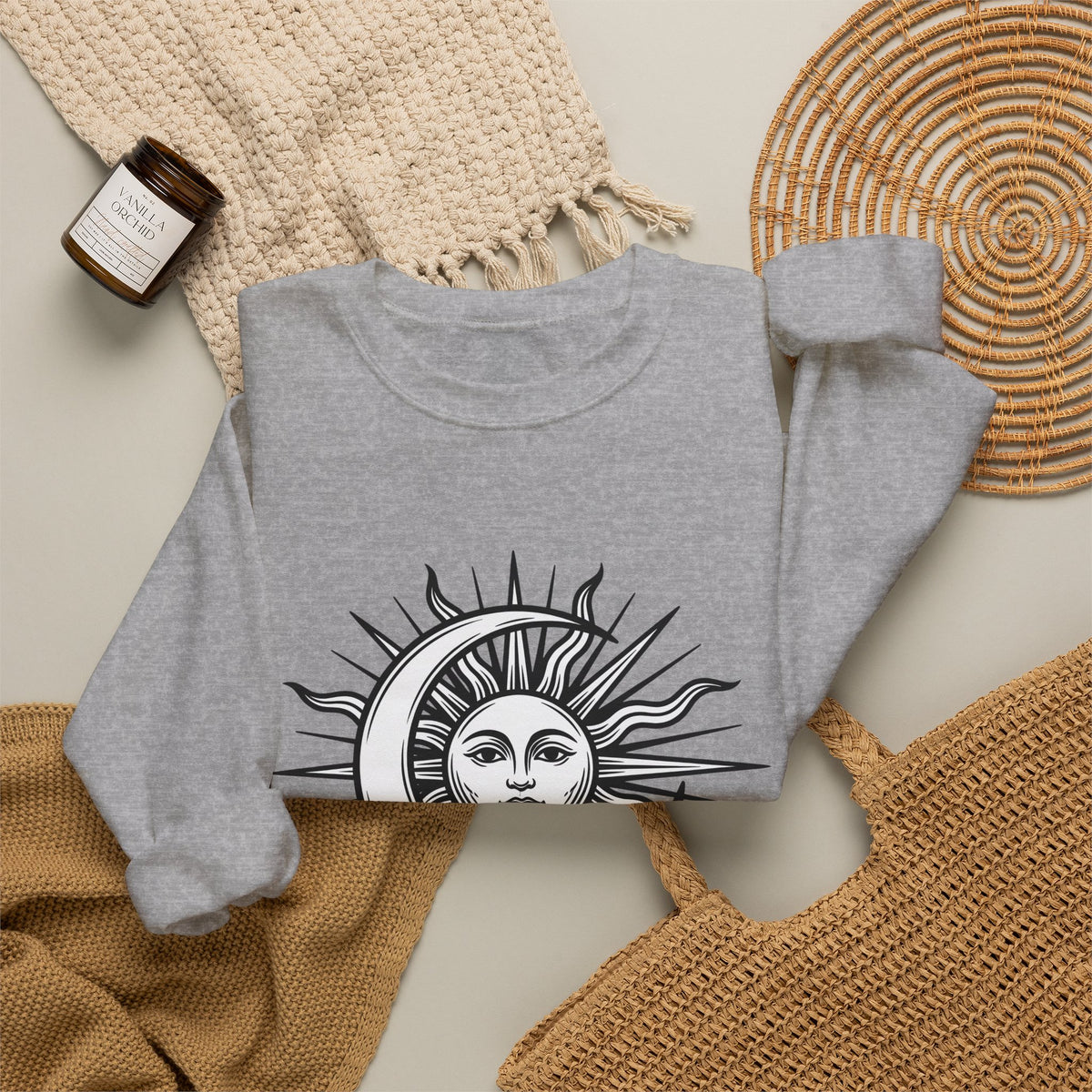 Sun Moon Boho Chic Astrology Gift Sketch Celestial Body Bohemian Enthusiast Drawing Astrology Sweatshirt