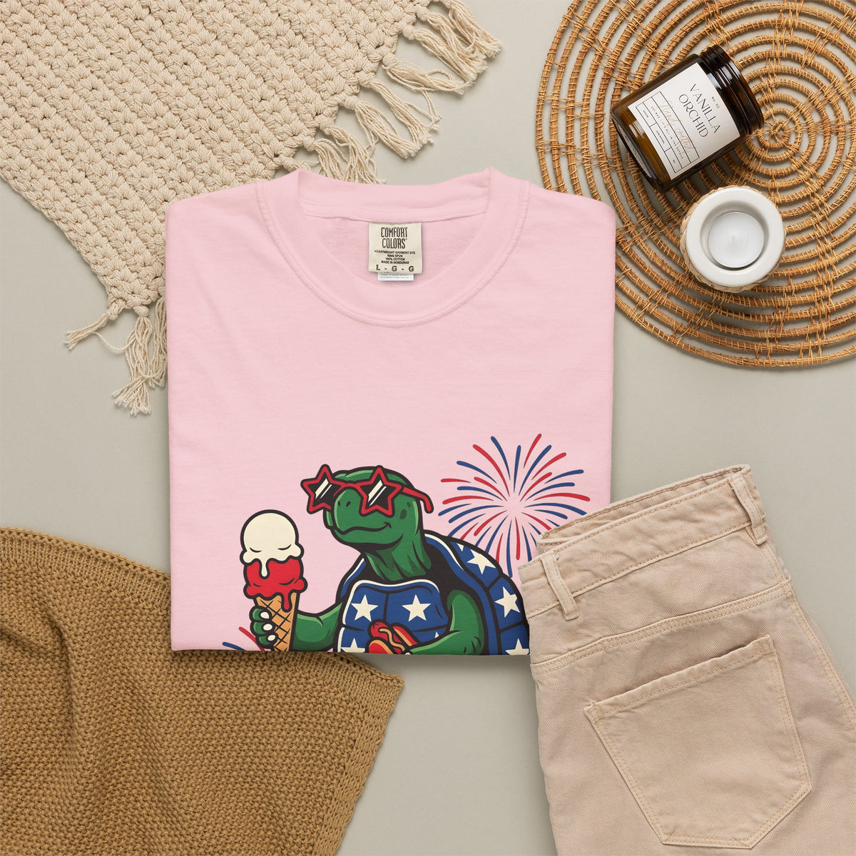 Usa Turtle T-Shirt 4th Of July Vacation Gift Women Fun T-Shirt Terrapin T-Shirt Independence Day Fan Retro T-Shirt Holiday Graphic Old School