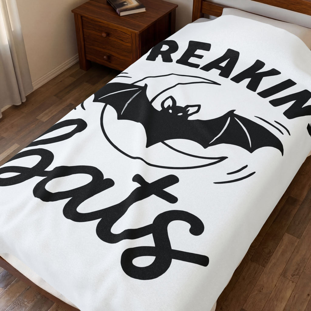 Bat Moon Halloween Spooky Gift Bold Lunar Horror Fan Dark Vintage Retro Crescent Blanket