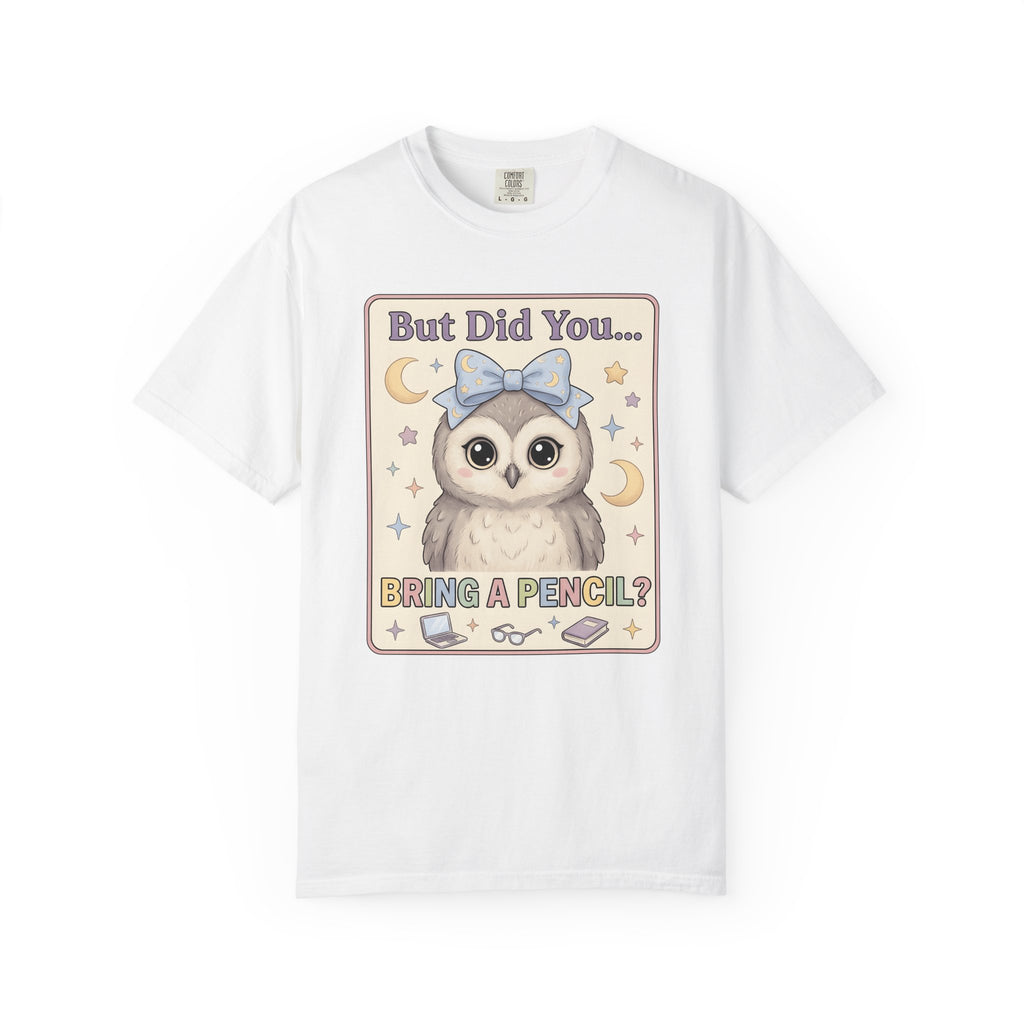 Owl Bow T-Shirt Teachers School Gift Women Kawaii T-Shirt Owl T-Shirt Educator Enthusiast Cute T-Shirt Classroom Graphic Pastel Laptop T-Shirt