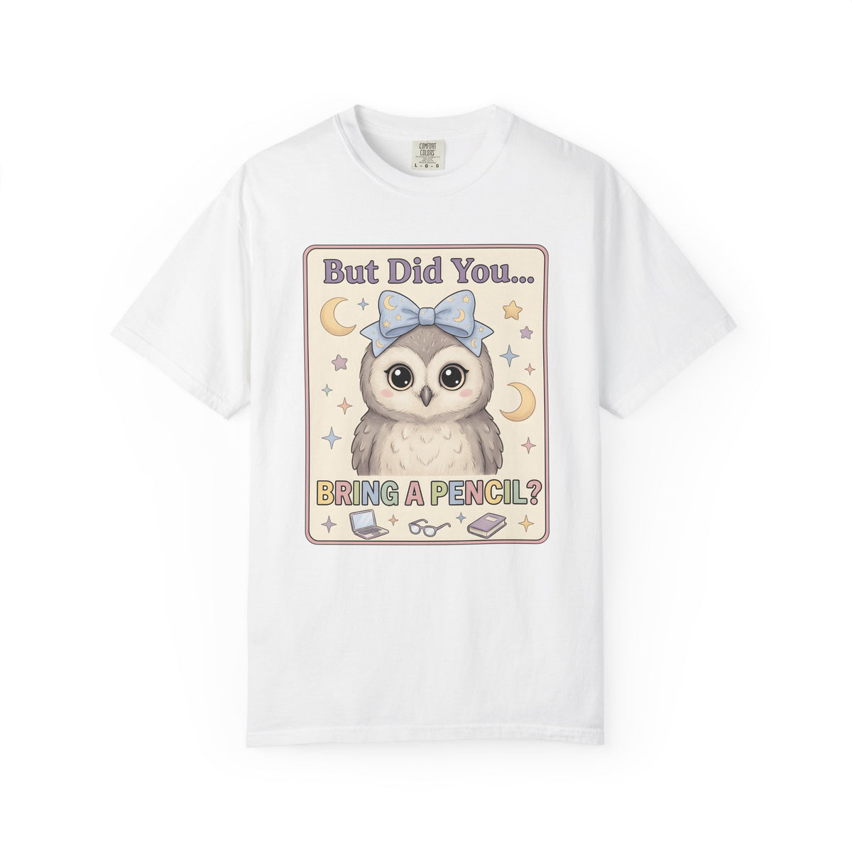 Owl Bow T-Shirt Teachers School Gift Women Kawaii T-Shirt Owl T-Shirt Educator Enthusiast Cute T-Shirt Classroom Graphic Pastel Laptop T-Shirt