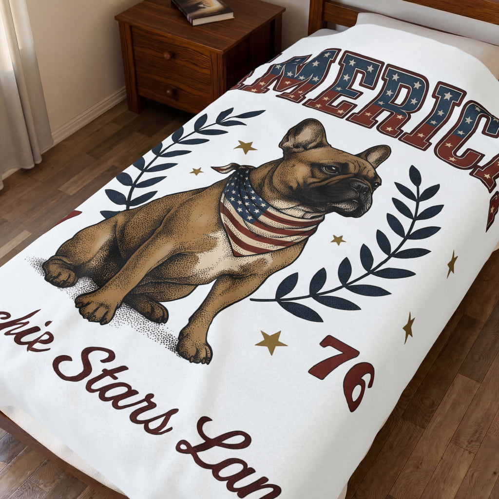 French Bulldog Blanket America Patriotic Gift Women Vintage Blanket Bouledogue Blanket American Fan Retro Illustration Graphic Retro Stars Blanket