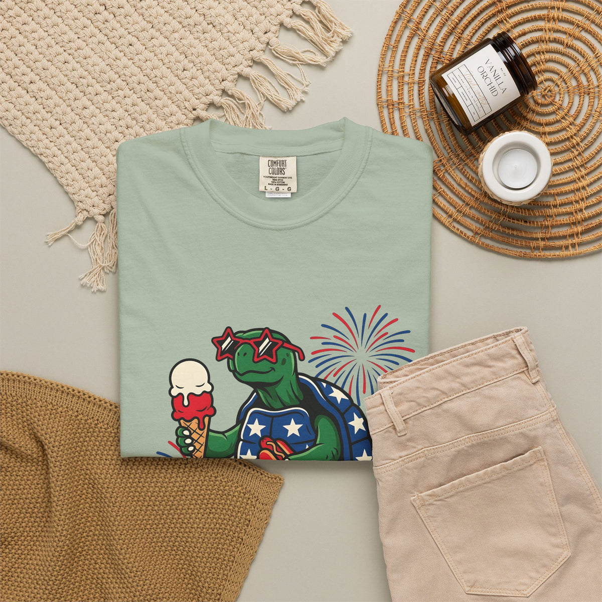 Usa Turtle T-Shirt 4th Of July Vacation Gift Women Fun T-Shirt Terrapin T-Shirt Independence Day Fan Retro T-Shirt Holiday Graphic Old School