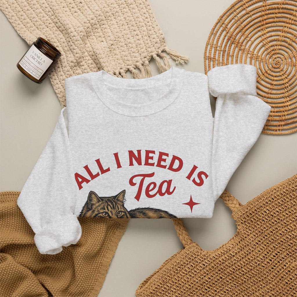 Cat Tea Cup Sweatshirt Cat Tea Gift Women Vintage Sweatshirt Kitty Sweatshirt Feline Fan Retro Sweatshirt Tea Infusion Graphic Hand Drawn Star Sweatshirt