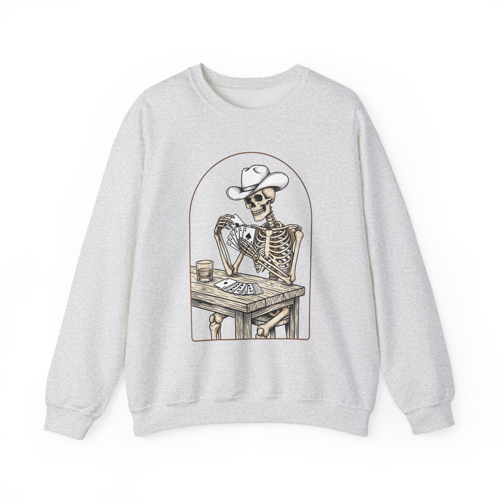 Skeleton Rancher Sweatshirt Halloween Cowboy Gear Gift Women Shabby Chic Sweatshirt Skeleton Sweatshirt Horror Fan Distressed Graphic Sweatshirt Doodle Card