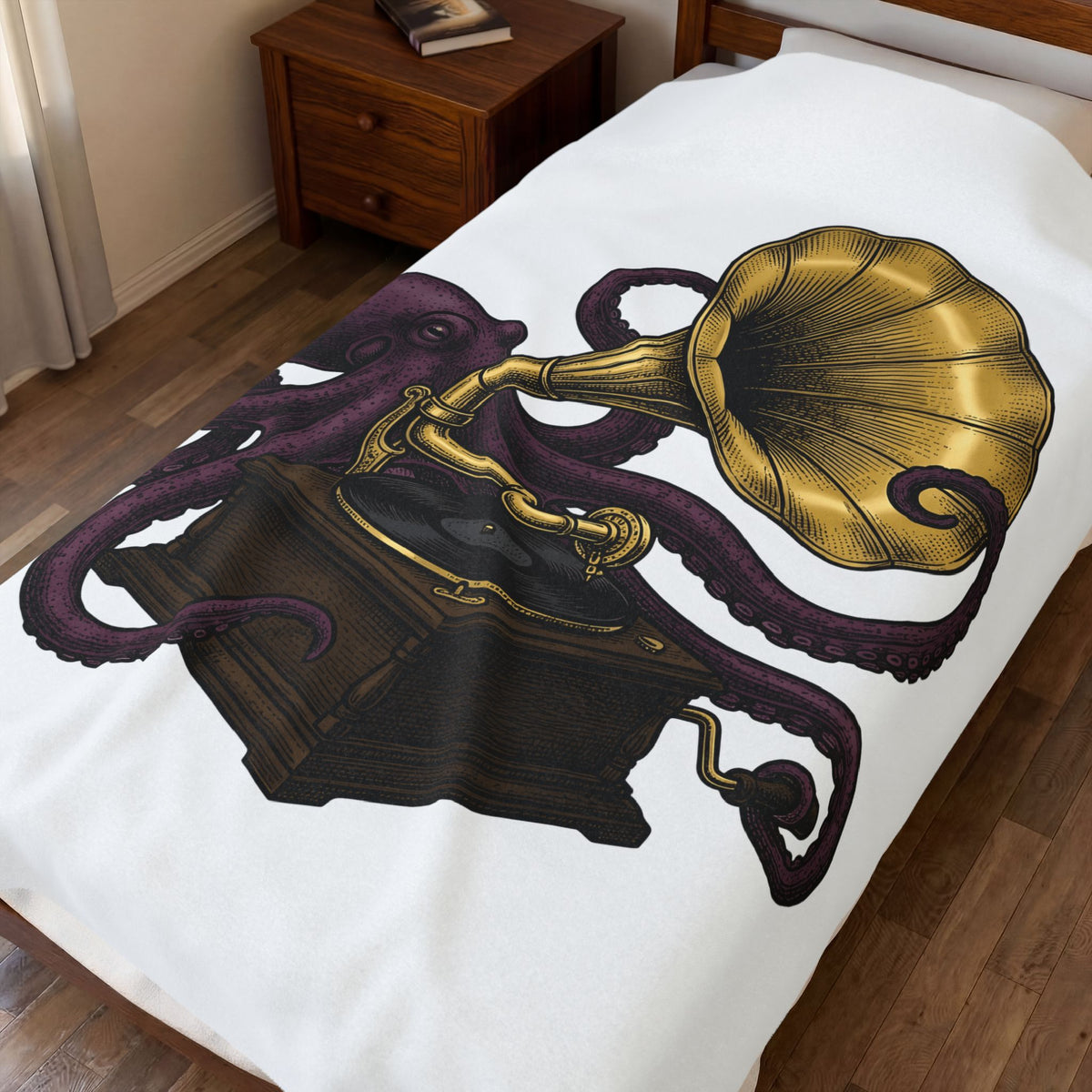 Octopus Phonograph Blanket Animal Sound Gift Women Classic Blanket Gramophone Blanket Pet Fan Retro Blanket Audio Graphic Doodle Music Player