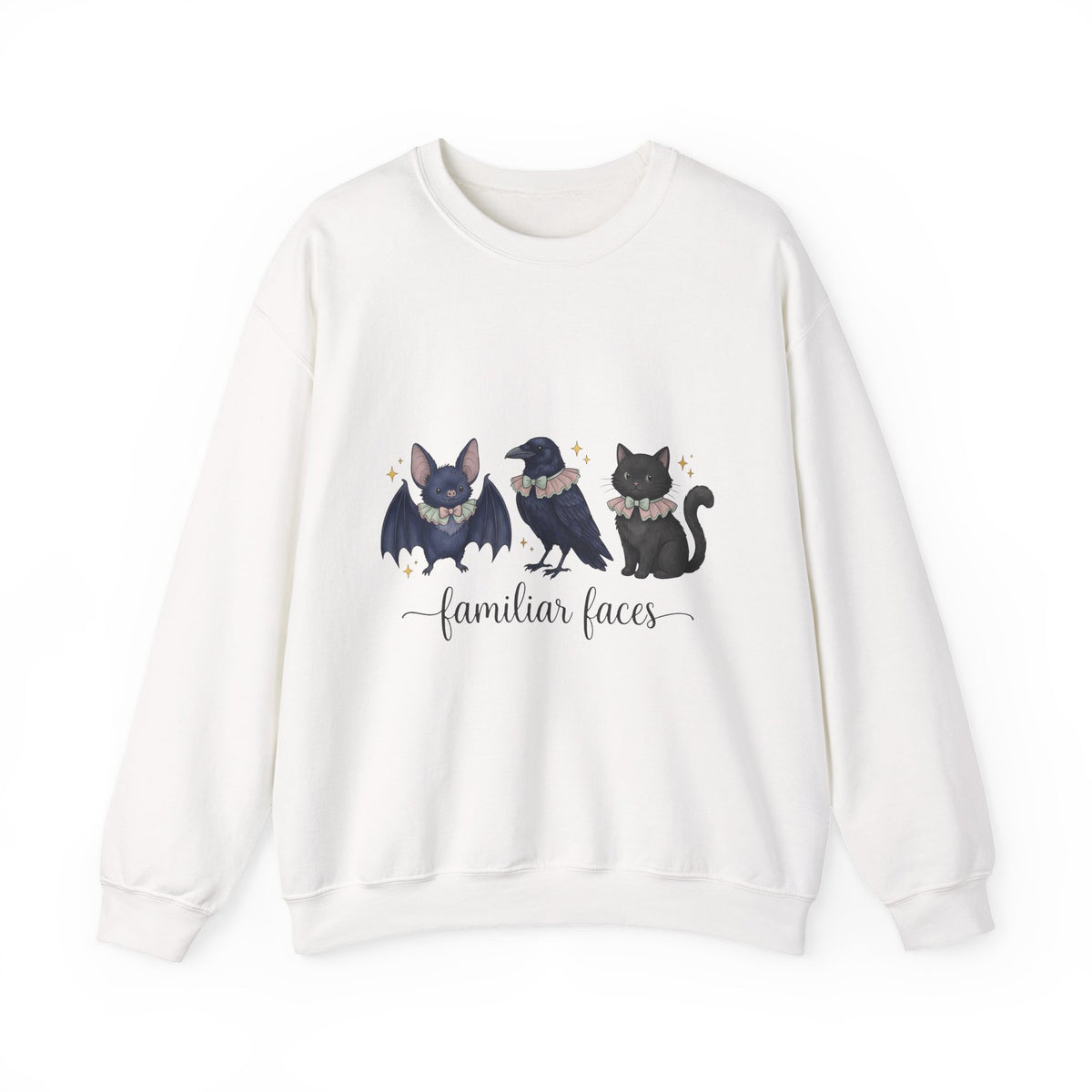 Bat Crow Cat Sweatshirt Halloween Witch Gift Women Cute Sweatshirt Animal Sweatshirt Spooky Fan Cartoon Sweatshirt Magical Graphic Hand
