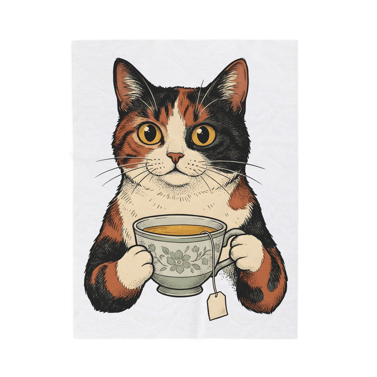 Kitten Blanket Blanket Cat Herbal Gift Women Sketch Blanket Cat Cup Blanket Cat Fan Feline Drawing Blanket Herbalism Graphic Retro Tea Blanket Blanket