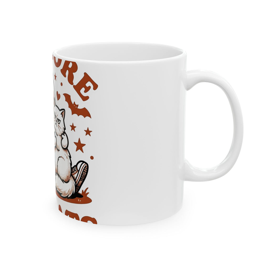 Spooky Cat Mug Halloween Animals Gift Women Comic Mug Cat Mug Horror Fan Cartoon Mug Creature Graphic Retro Flying Bats Mug