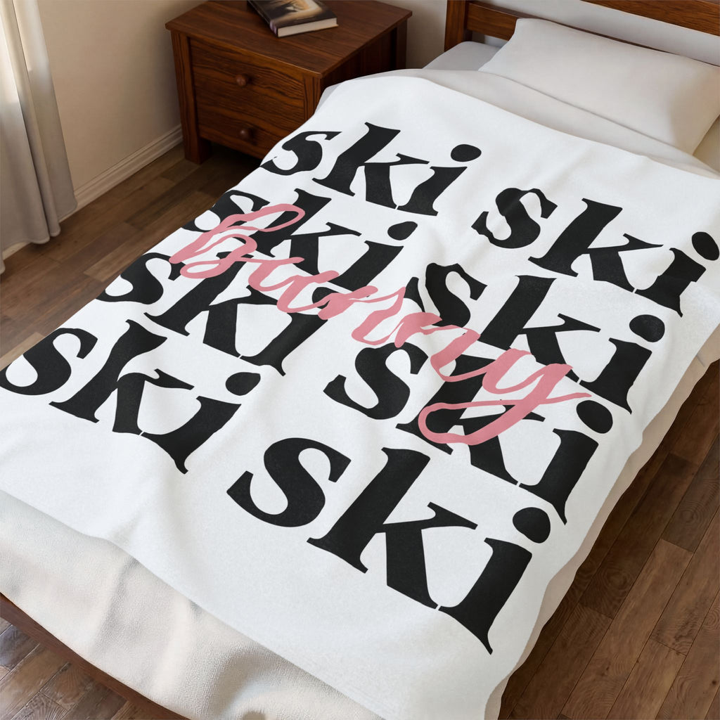 Ski Font Print Blanket Skiing Frost Gift Women Thick Blanket Typography Blanket Snowboarder Enthusiast Bold Blanket Winter Graphic Neat Calligraphy