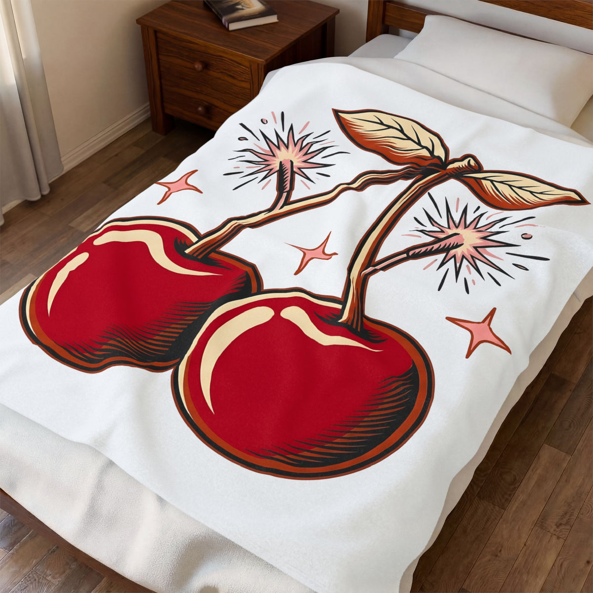 Cherry Firecrackers Blanket 4th Of July Vacation Gift Women Hand Drawn Blanket Fireworks Blanket Independence Day Fan Firework Blanket Travel