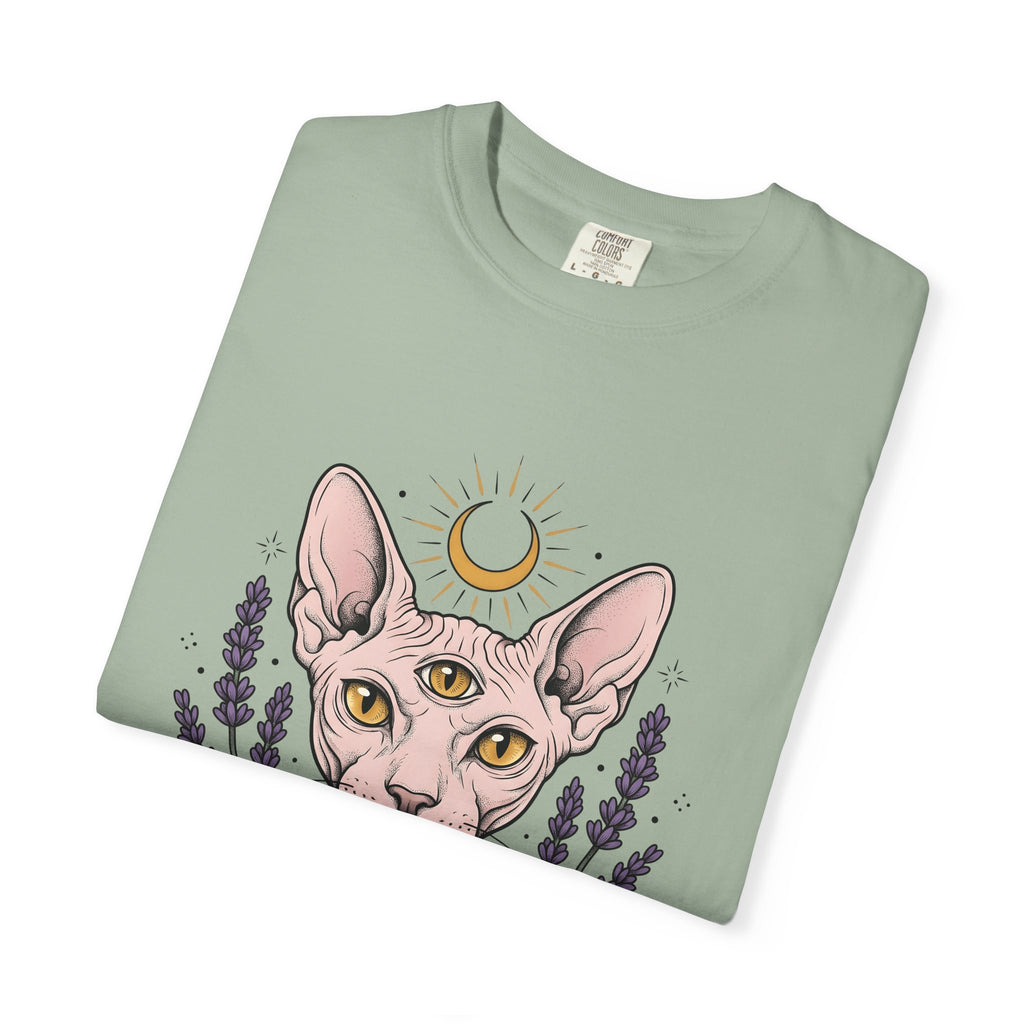Sphynx Cat T-Shirt Boho Chic Metaphysical Gift Women Line Art T-Shirt Hairless Cat T-Shirt Bohemian Fan Minimalist T-Shirt Spiritual Graphic Folk