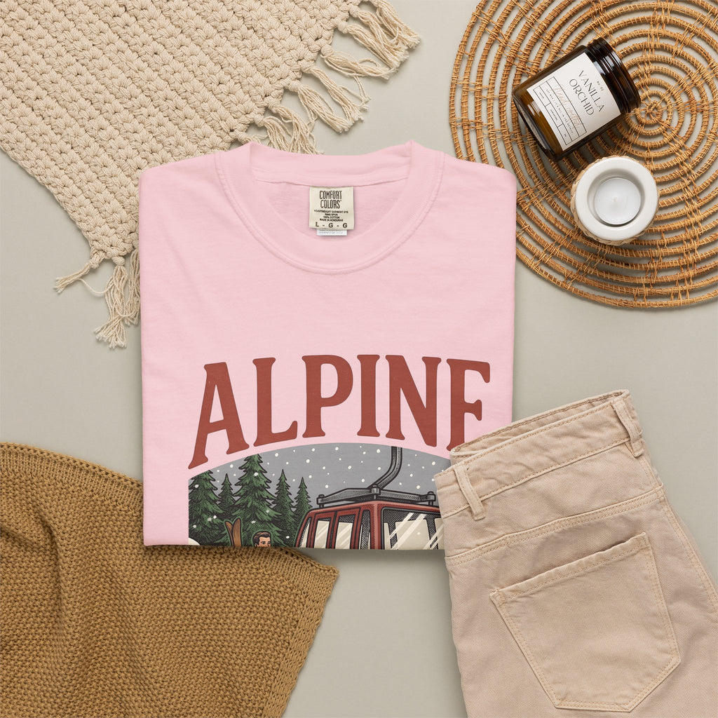 Ski Lift T-Shirt Christmas Winter Gift Women Vintage T-Shirt Chairlift T-Shirt Holiday Fan Retro T-Shirt Frosty Graphic Hand Drawn Evergreen Trees