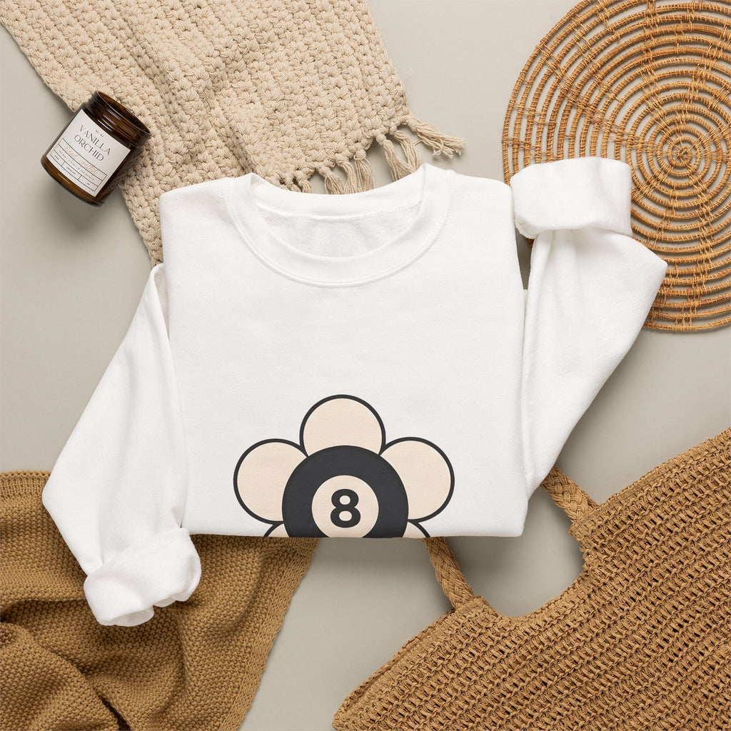 Eight Ball Flower Billiards Plants Gift Modern Magic Flower Pool Fan Artistic Floral Antique Sweatshirt