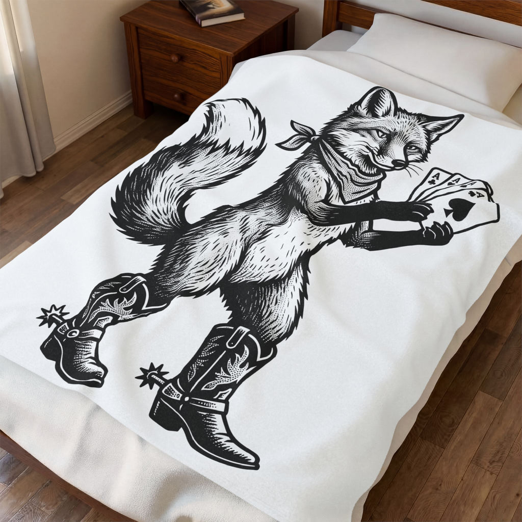 Fox Cowboy Boots Blanket Cowgirl Animal Gift Women Vintage Blanket Fox Boot Blanket Cowboy Fan Fox Graphic Kitten Illustration Hand Drawn Playing