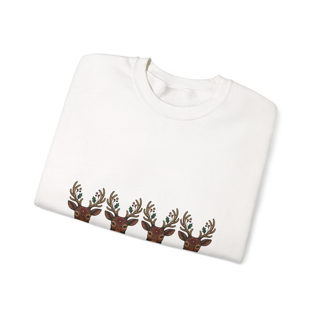 Reindeer Head Holiday Christmas Gift Folk Caribou Christmas Fan Primitive Xmas Vintage Holly Sweatshirt