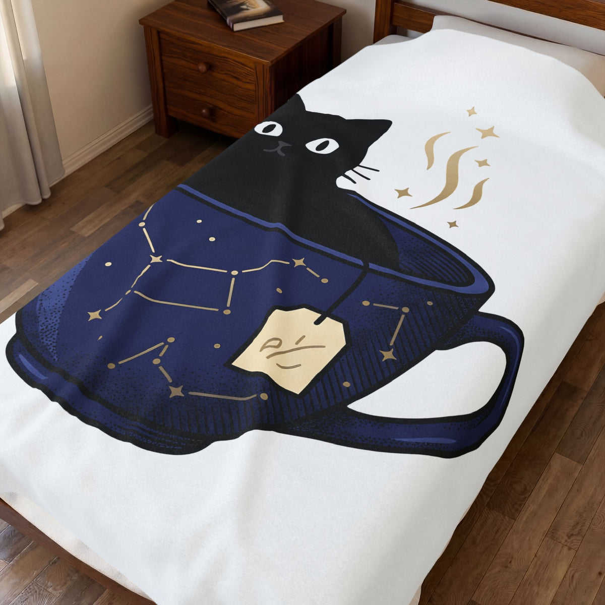 Black Feline Tea Cup Blanket Cat Gift Women Signs Gift Women Cute Blanket Cat Blanket Blanket Cat Fan Kitty Blanket Adorable Blanket Zodiac Graphic Blanket