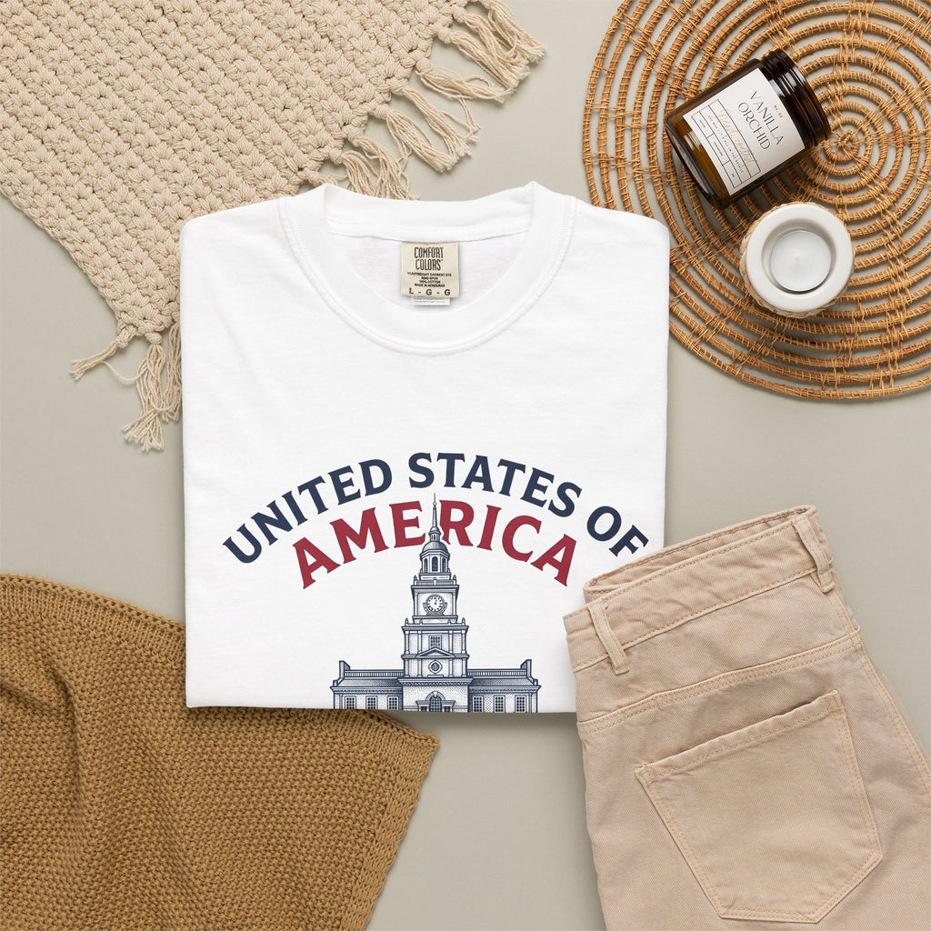 Independence Hall Art T-Shirt America Culture Gift Women Liberty T-Shirt Historic Building T-Sh