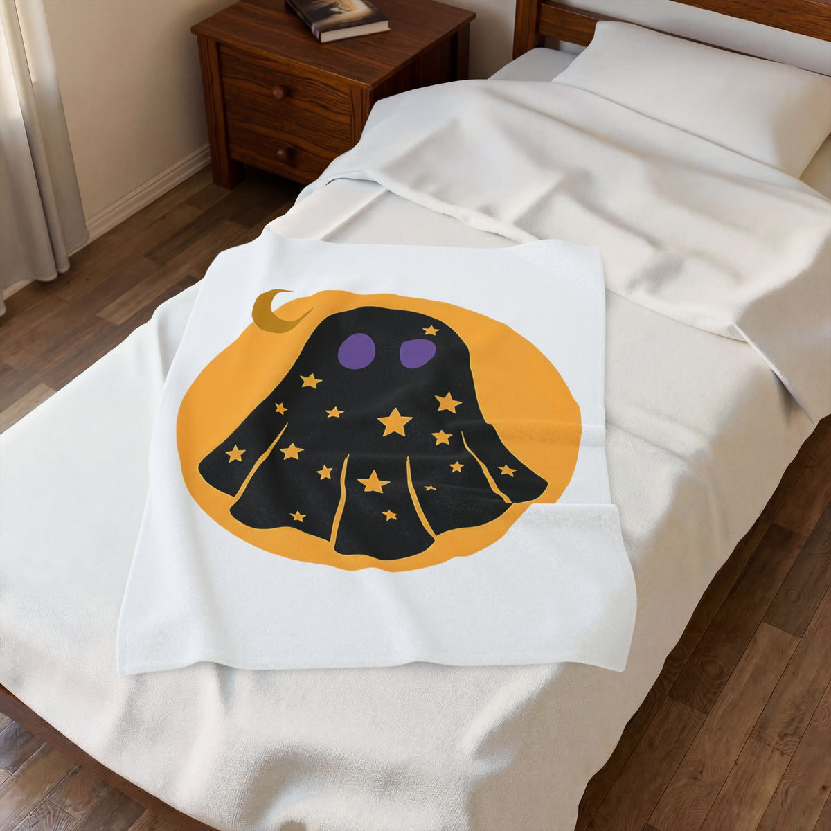 Ghost Halloween Spooky Gift Cute Specter Horror Fan Ghostly Macabre Minimalist Crescent Blanket