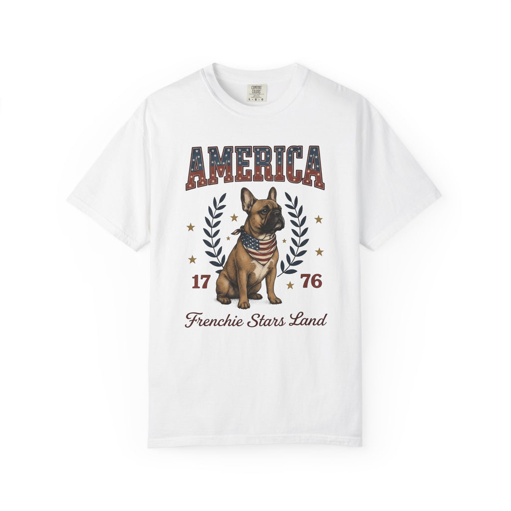 French Bulldog T-Shirt America Patriotic Gift Women Vintage T-Shirt Bouledogue T-Shirt American Fan Retro Illustration Graphic Retro Stars T-Shirt