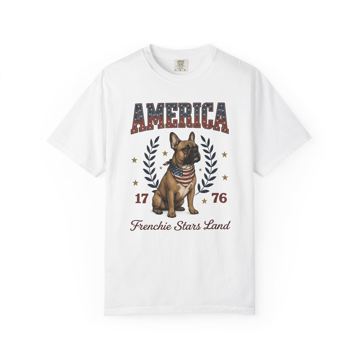 French Bulldog T-Shirt America Patriotic Gift Women Vintage T-Shirt Bouledogue T-Shirt American Fan Retro Illustration Graphic Retro Stars T-Shirt