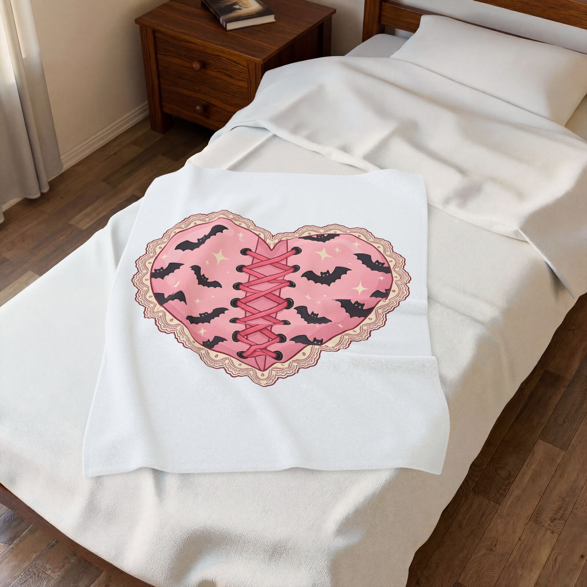 Heart Bat Blanket Halloween Gothic Gift Women Kawaii Blanket Heartbeat Blanket Horror Fan Dark Blanket Gothic Graphic Pastel Lace Blanket
