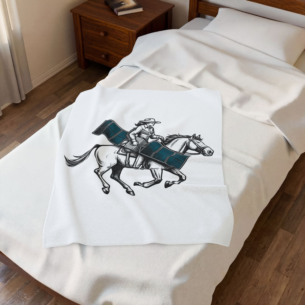 Cowgirl Riding Horse Blanket Cowgirl Western Gift Women Vintage Blanket Horseback Rider Blanket Cowgirl Fan Retro Blanket Rodeo Graphic Hand Drawn