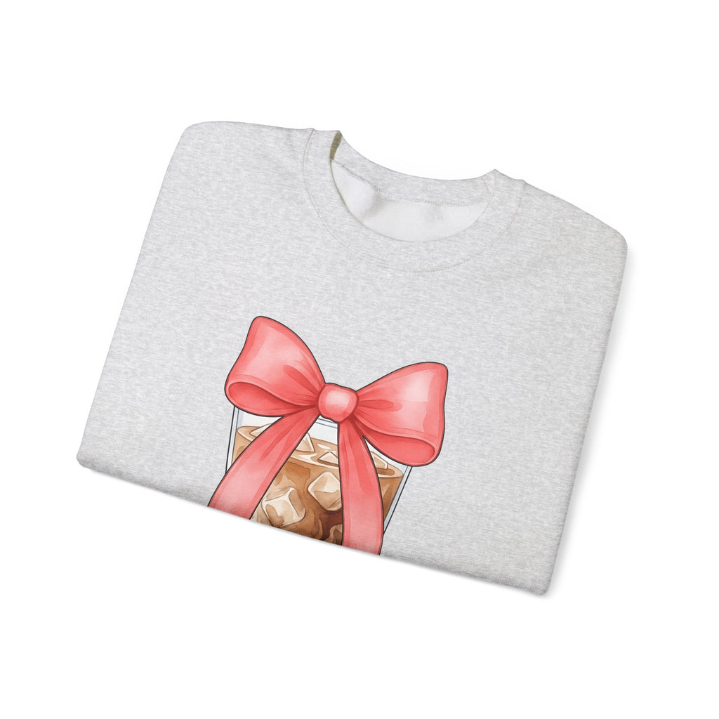 Iced Coffee Sweatshirt Coffee Mom Gift Women Watercolor Sweatshirt Cold Brew Sweatshirt Coffee Fan Watercolour Sweatshirt Mother Graphic Hand Drawn Pink Bow