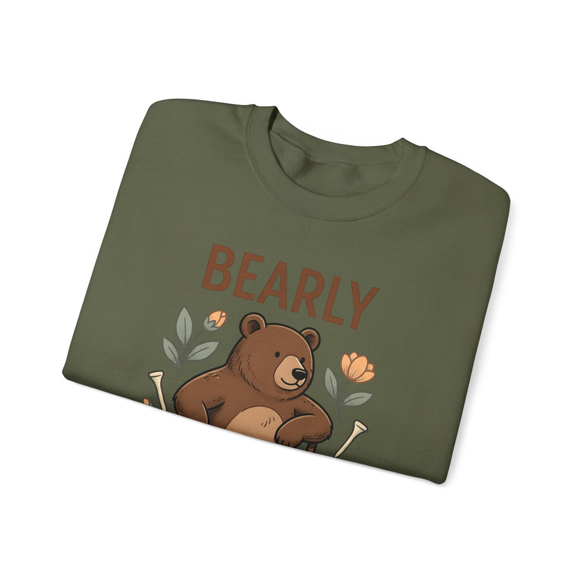 Bear Golf Sweatshirt Golf Wildlife Gift Women Comic Sweatshirt Teddy Sweatshirt Golfer Fan Cartoon Sweatshirt Animal Graphic Retro Floral Sweatshirt