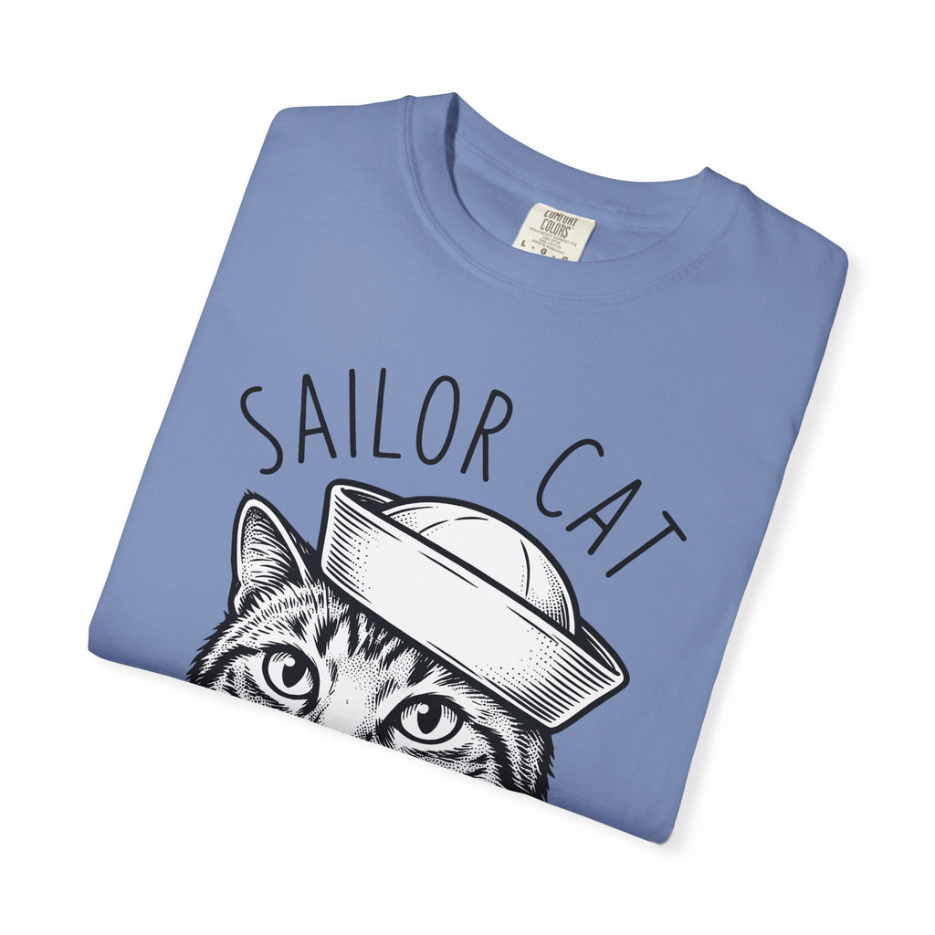 Cat Head T-Shirt Cat Sea Gift Women Sketch T-Shirt Kitten T-Shirt Cat Fan Feline T-Shirt Nautical Graphic Oceanic Design Line Art Captain Hat