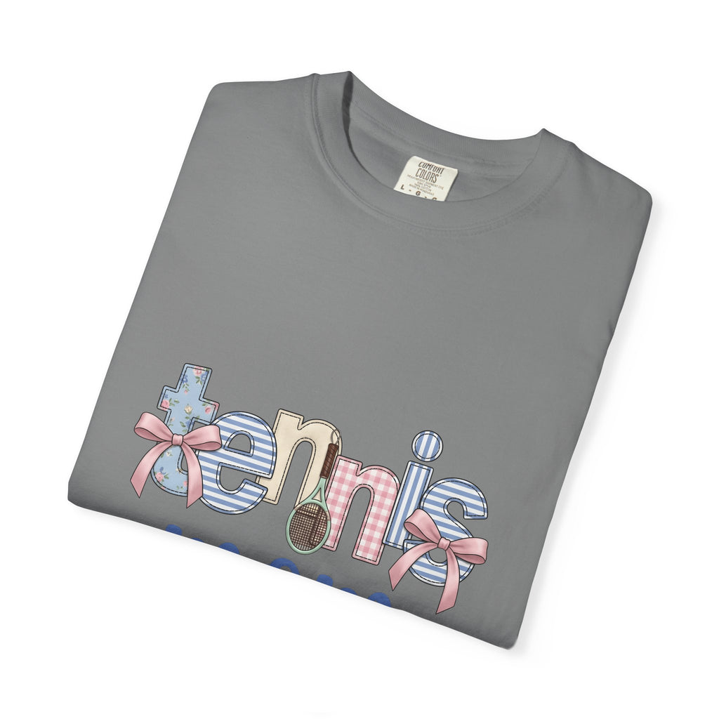 Tennis Racket T-Shirt Tennis Mom Sports Gift Women Cute T-Shirt Racquet T-Shirt Tennis Enthusiast Kawaii T-Shirt Athletic Graphic Retro Pink Bow