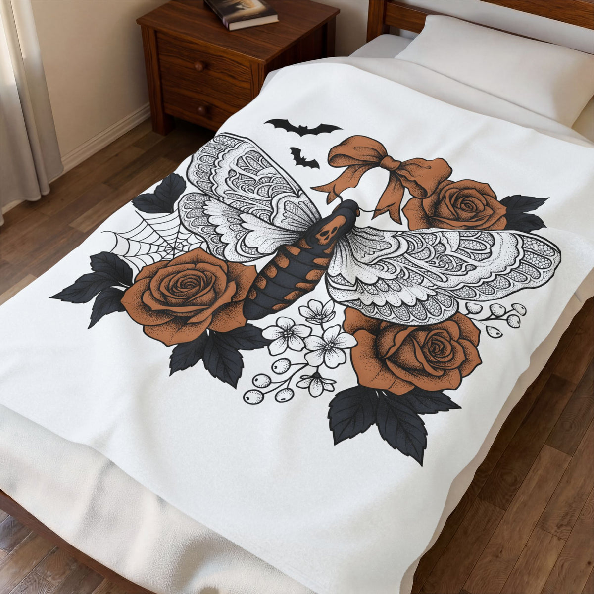 Skull Butterfly Blanket Halloween Horror Gift Women Body Art Blanket Sugar Skull Blanket Horror Fan Tattoo Blanket Macabre