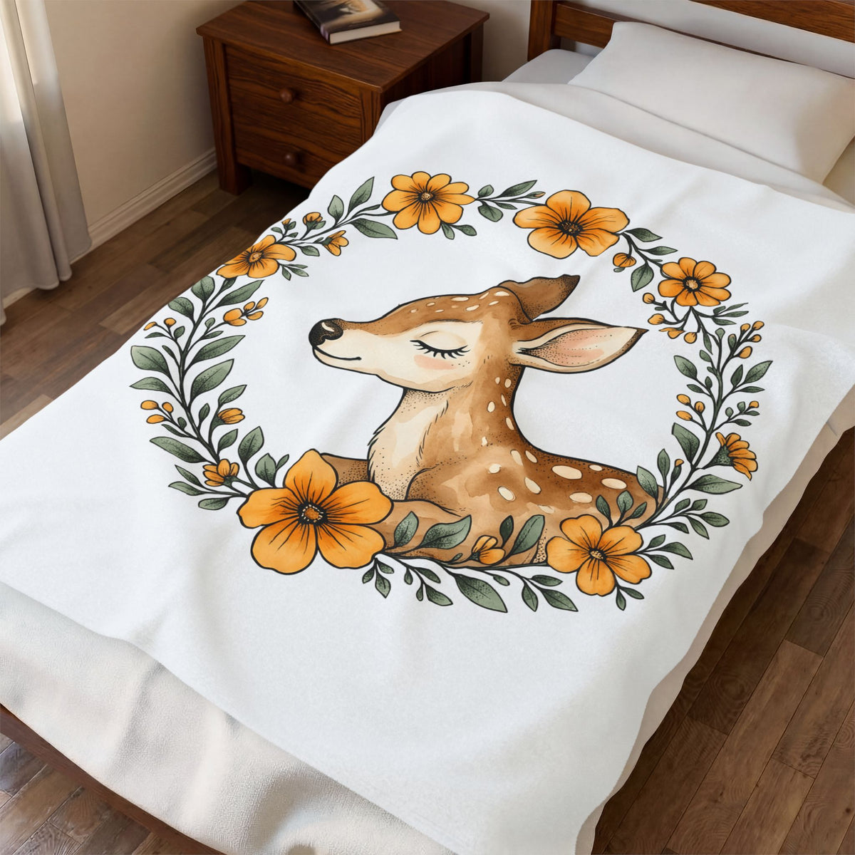 Fawn Boho Chic Forest Gift Sketch Deer Bohemian Fan Drawing Woods Pastel Flower Crown Blanket