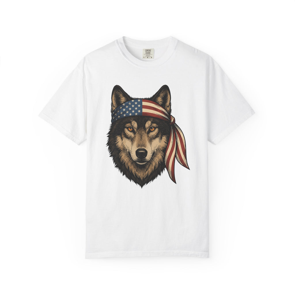 Wolf Face T-Shirt 4th Of July Wildlife Gift Women Retro T-Shirt Lupine T-Shirt Independence Day Fan Vintage T-Shirt Animal Graphic Sketch Flag