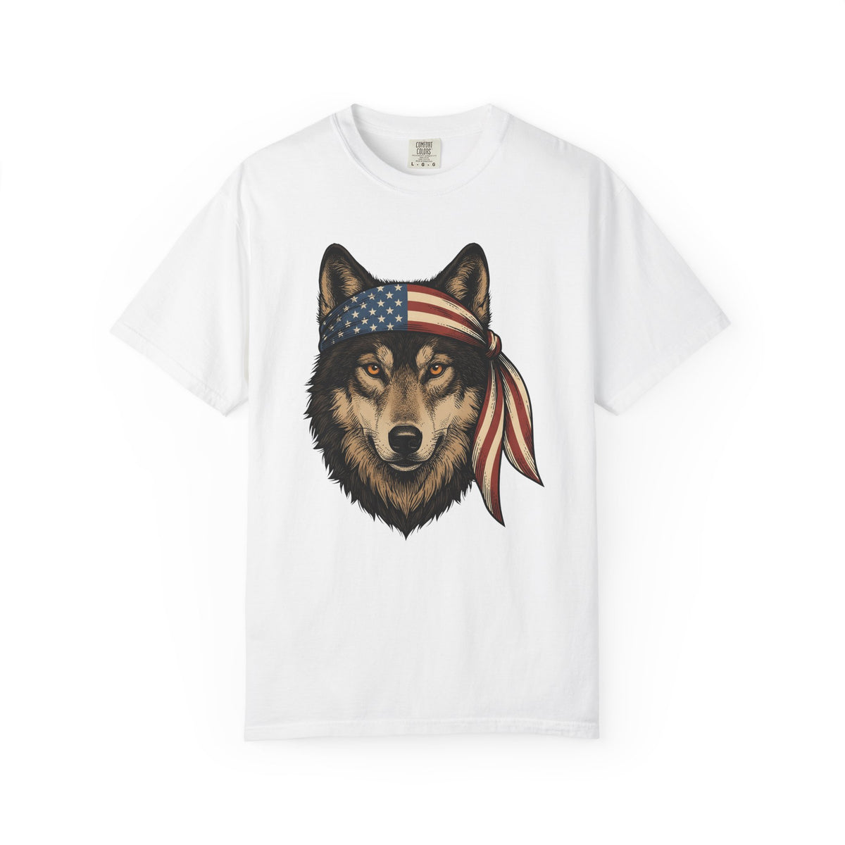 Wolf Face T-Shirt 4th Of July Wildlife Gift Women Retro T-Shirt Lupine T-Shirt Independence Day Fan Vintage T-Shirt Animal Graphic Sketch Flag
