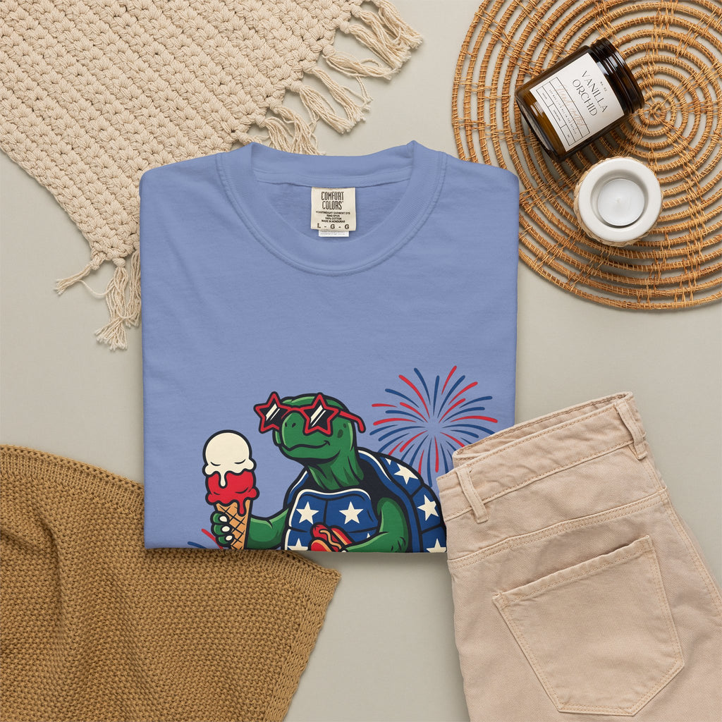 Usa Turtle T-Shirt 4th Of July Vacation Gift Women Fun T-Shirt Terrapin T-Shirt Independence Day Fan Retro T-Shirt Holiday Graphic Old School