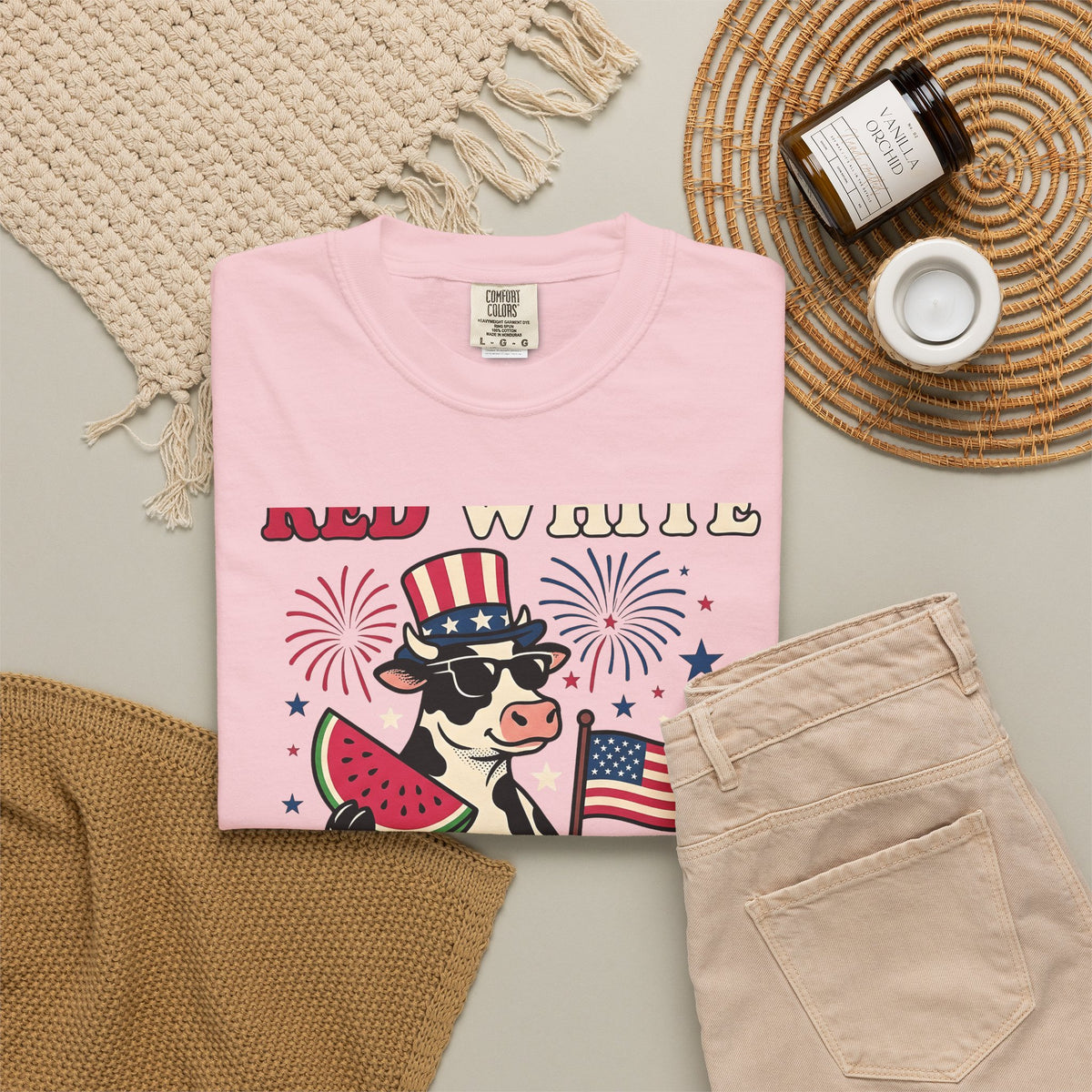 Patriotic Cow T-Shirt 4th Of July Farming Gift Women Animated T-Shirt Cowgirl T-Shirt Independence Fan Cartoon T-Shirt Agricultural Graphic Classic