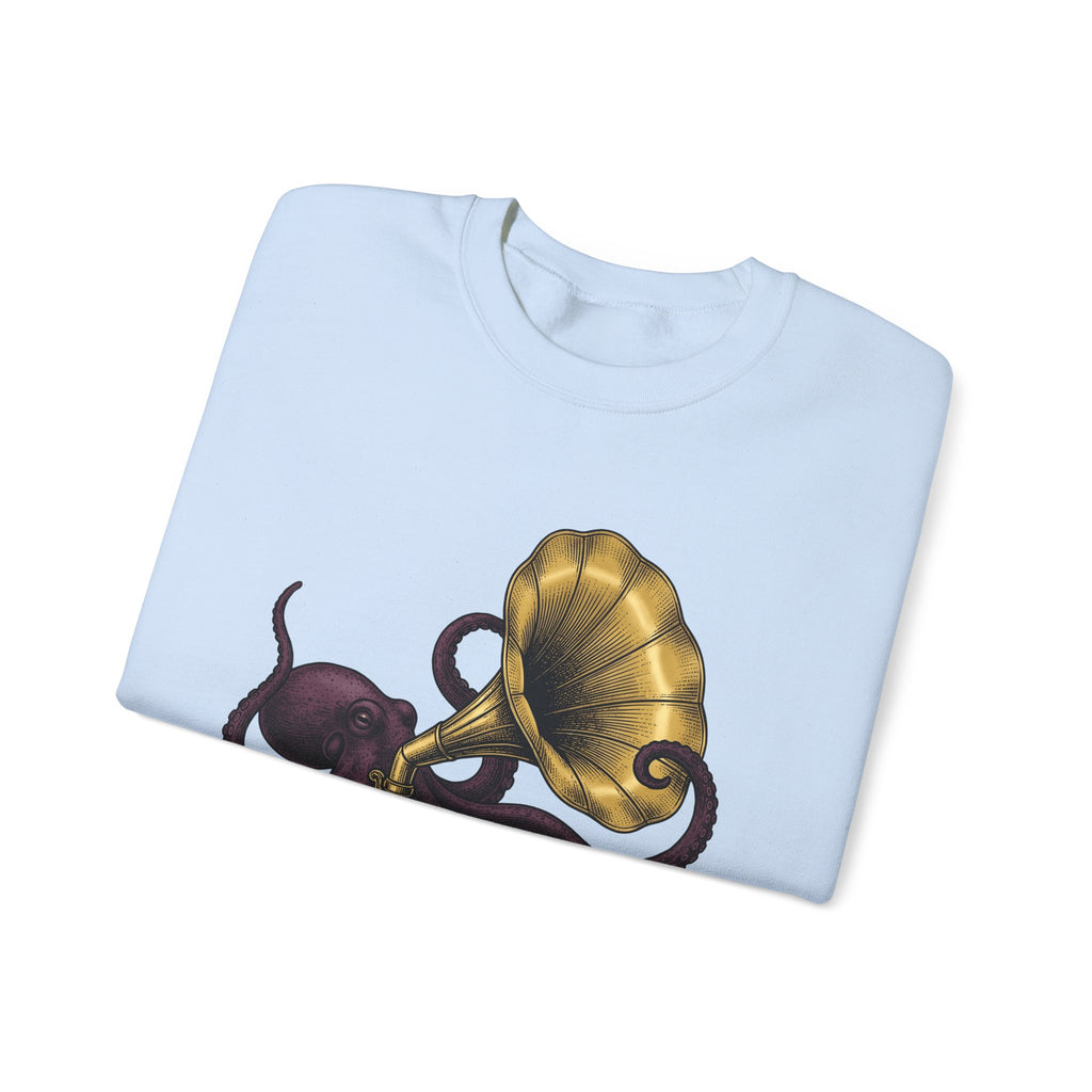 Octopus Phonograph Sweatshirt Animal Sound Gift Women Classic Sweatshirt Gramophone Sweatshirt Pet Fan Retro Sweatshirt Audio Graphic Doodle Music Player