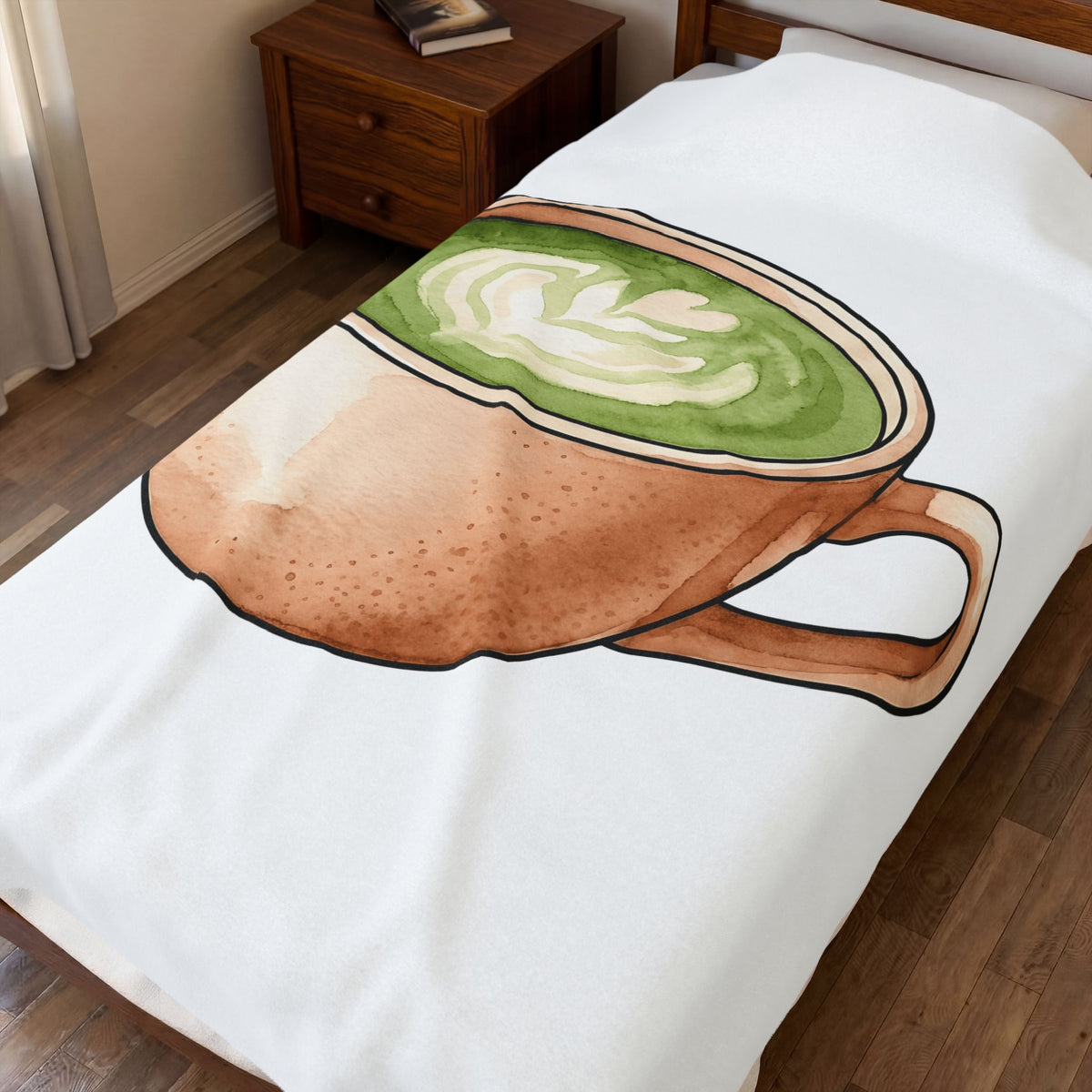 Matcha Tea Blanket Drinks Cuisine Gift Women Hand Painted Blanket Green Tea Blanket Beverage Fan Watercolor Blanket Food Graphic Simple Coffee Art