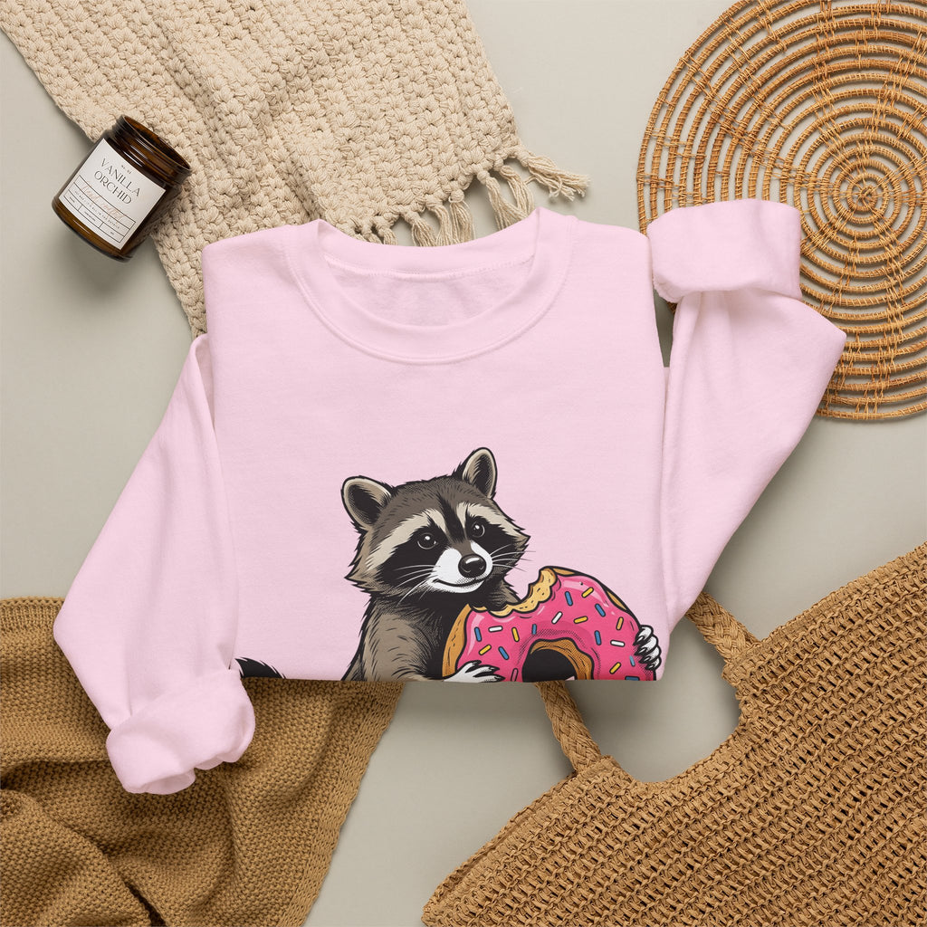 Raccoon Donut Desserts Animal Gift Cartoon Donut Pastry Fan Comic Wildlife Hand Drawn Sprinkles Sweatshirt